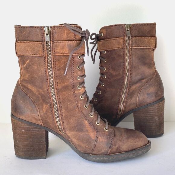 Born Cass Brown Suede Block Heel Boots Sz 8.5 Boho Moto Combat Urban Festival - Picture 2 of 15